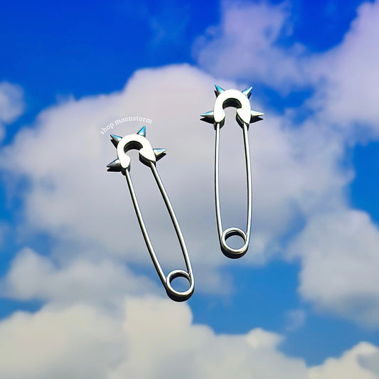 Silver Spike Safety Pin Earrings