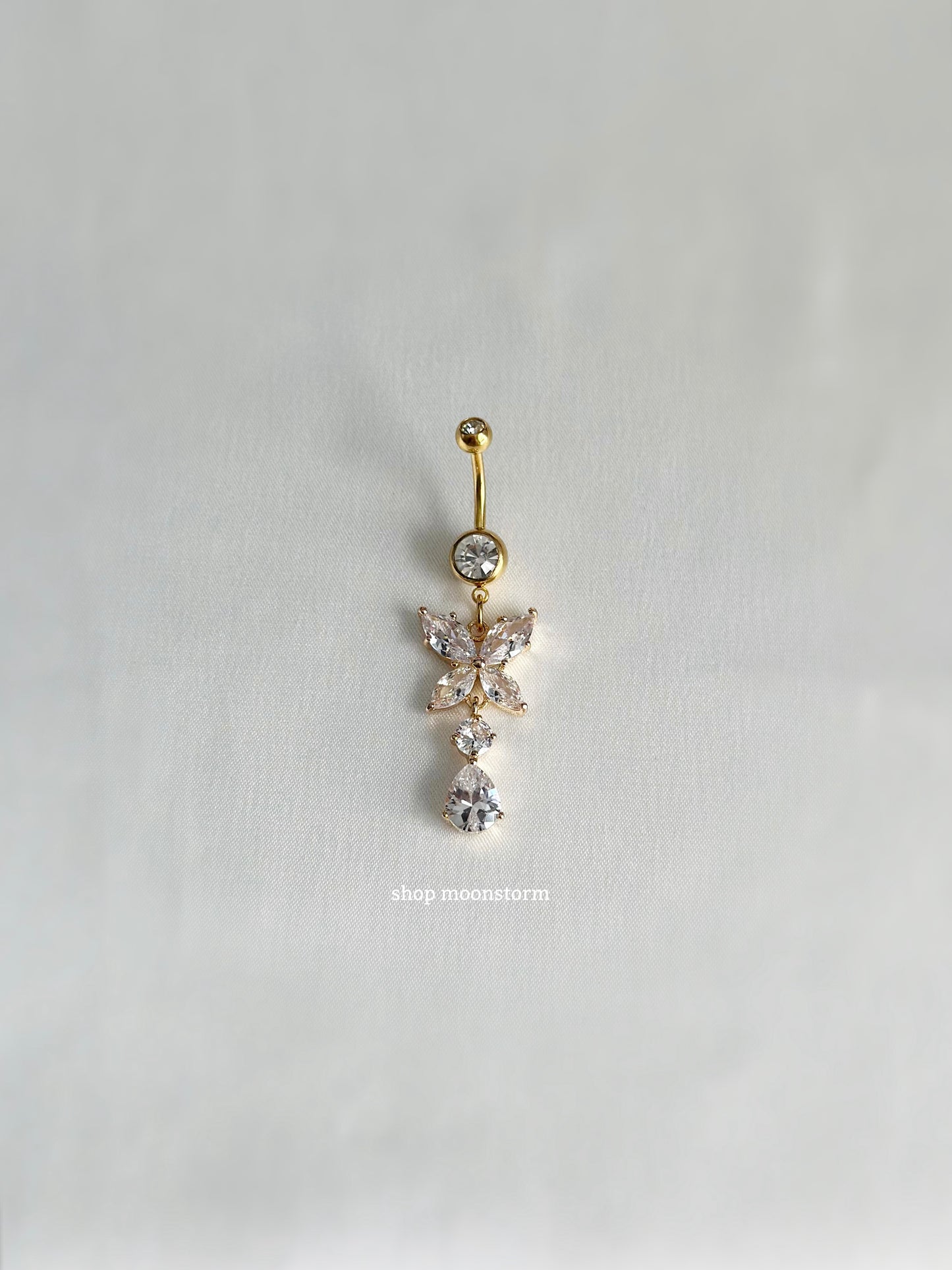 Gold Butterfly Drop Belly Ring