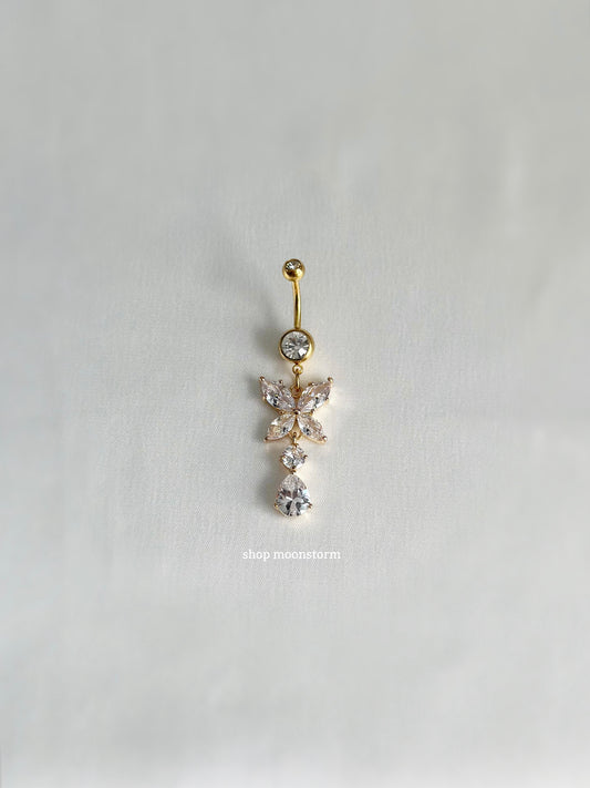 Gold Butterfly Drop Belly Ring