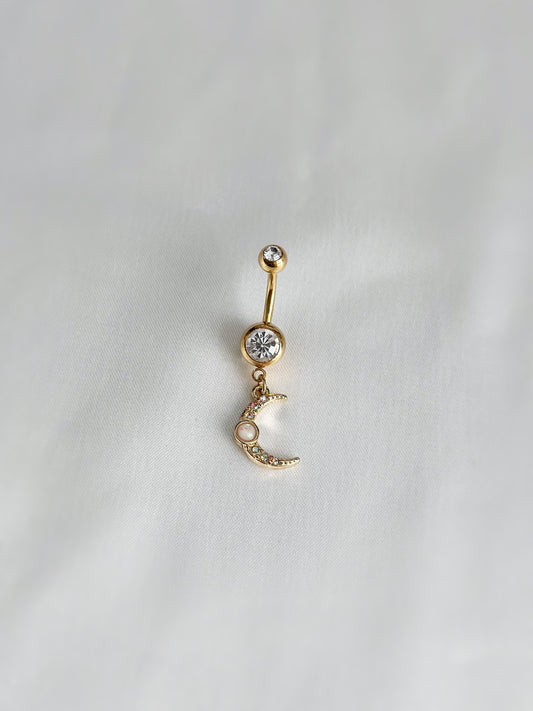 Gold Sparkly Moon Belly Ring
