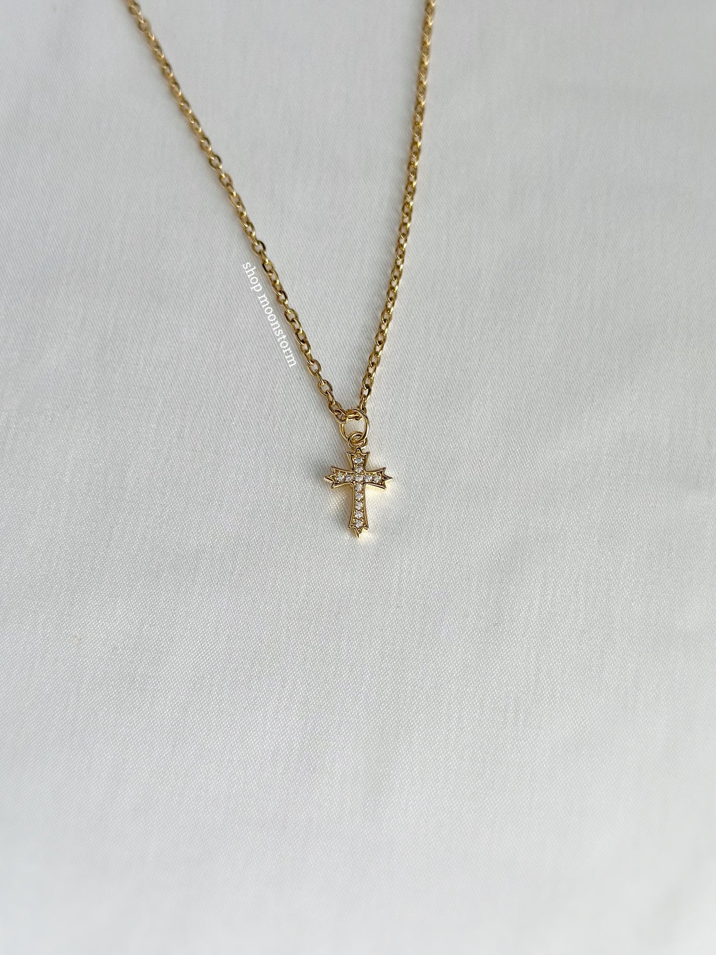 CZ Gold Mini Cross Necklace
