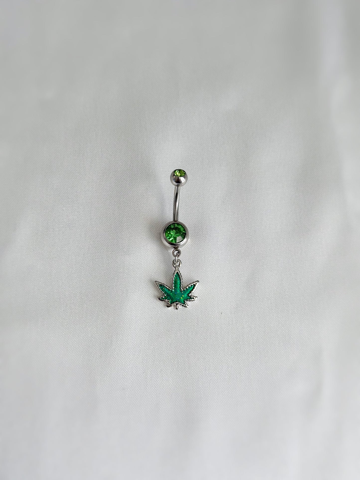 Sparkly Green Leaf Belly Ring