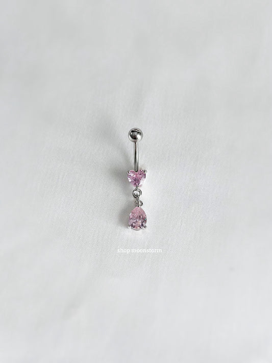 Pink Teardrop Heart Belly Ring