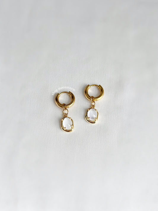 Gold Opal Amulet Hoop Earrings