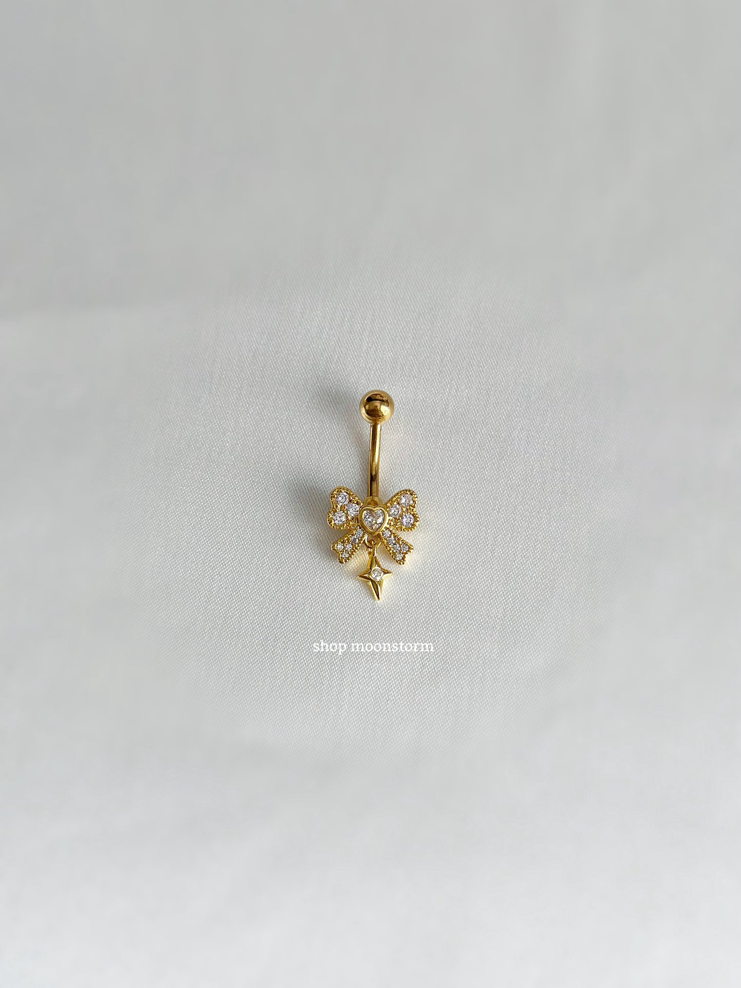 Clear Sparkle Ribbon Bow Belly Ring (Gold Version)