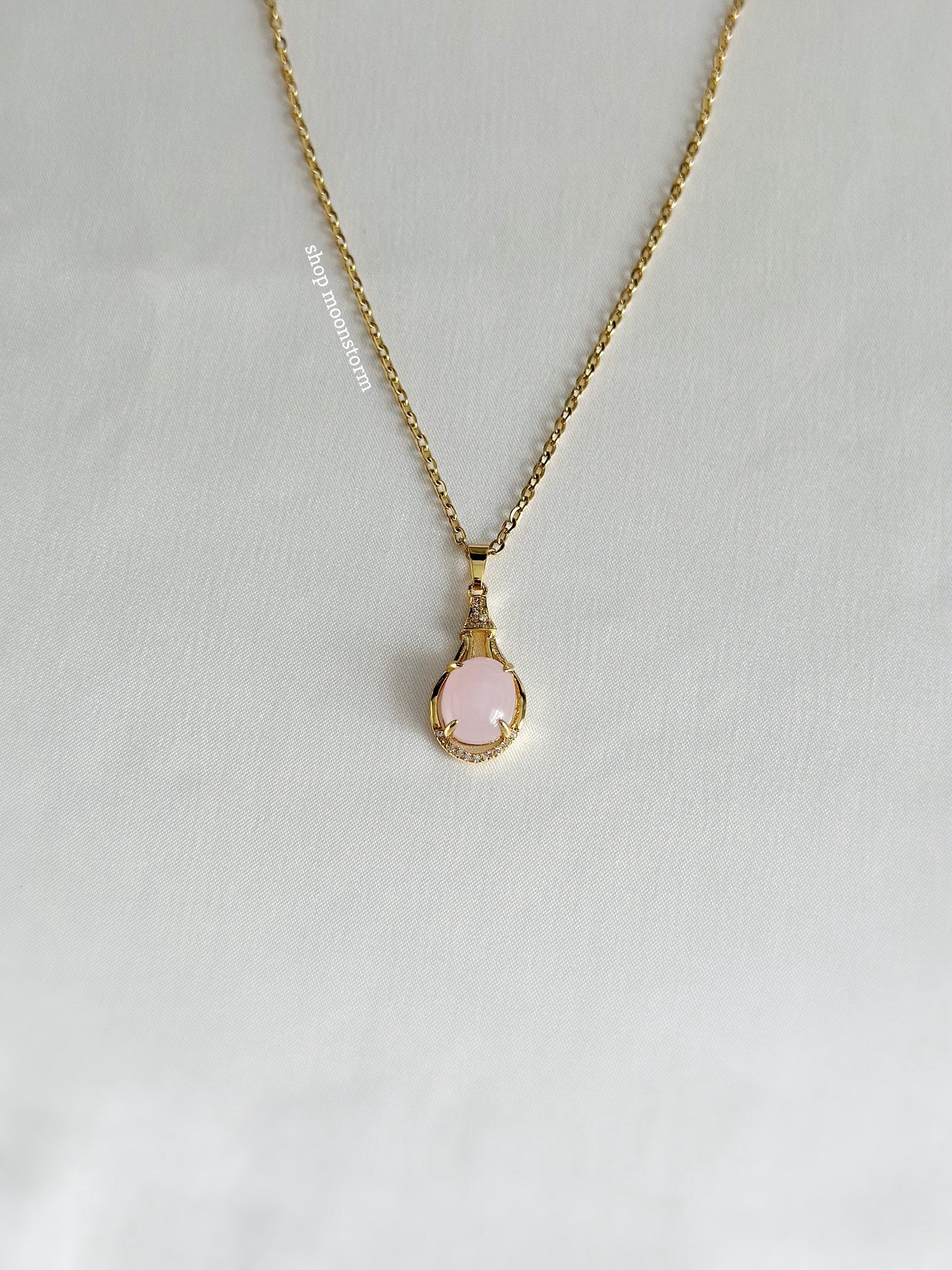 Gold Rose Quartz Amulet Necklace