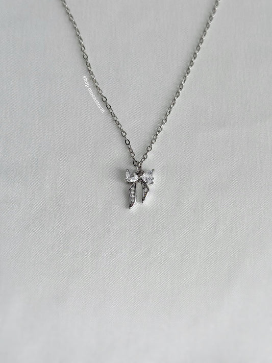 Darling Ribbon Bow Necklace (Silver Version)