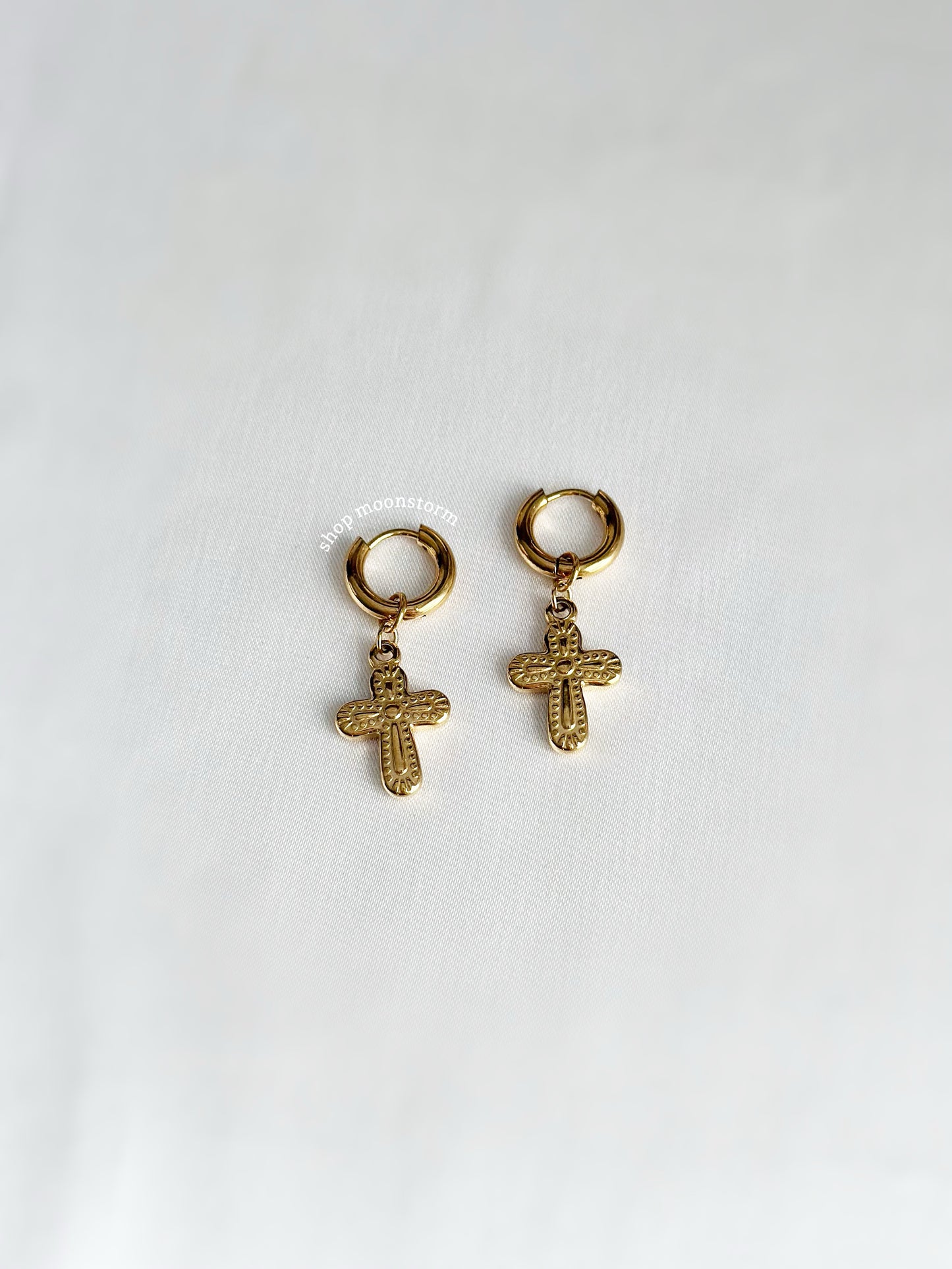 Gold Vintage Cross Hoop Earrings