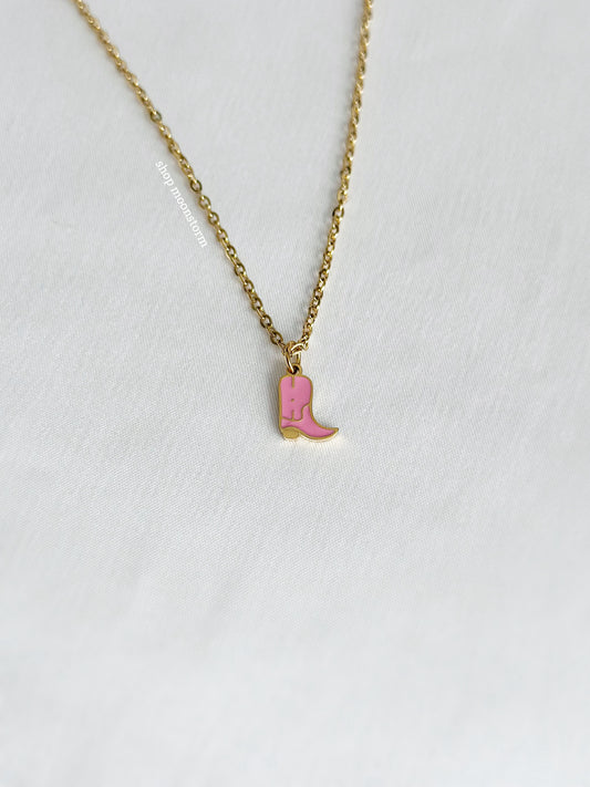 Pink Cowgirl Boot Necklace