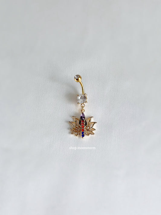 Multicolor Lotus Flower Belly Ring (Gold Version)