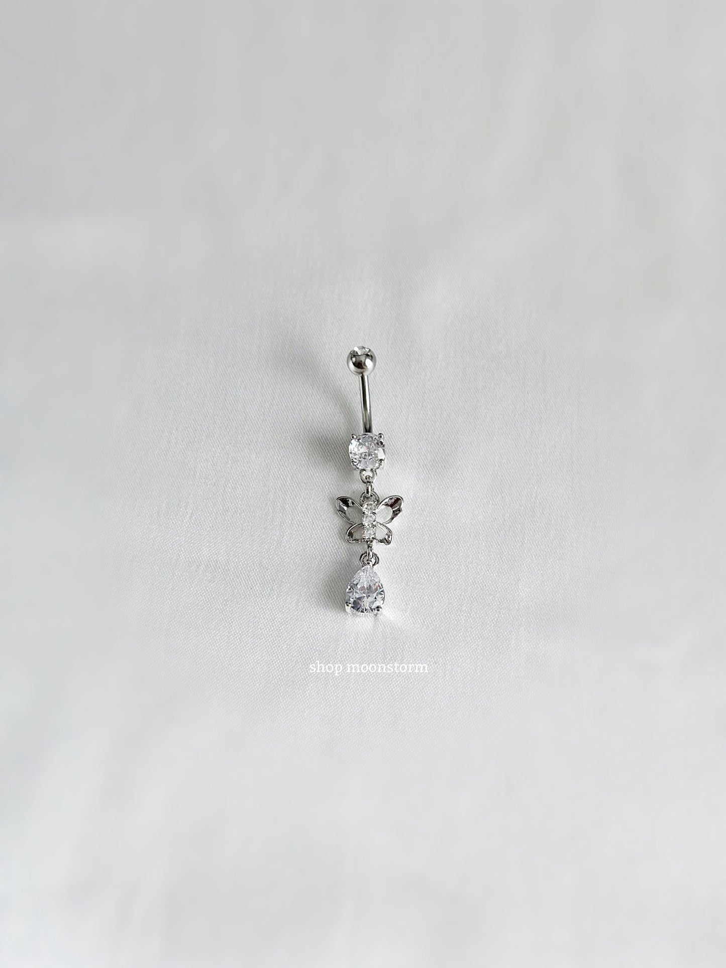 Silver Butterfly Teardrop Belly Ring