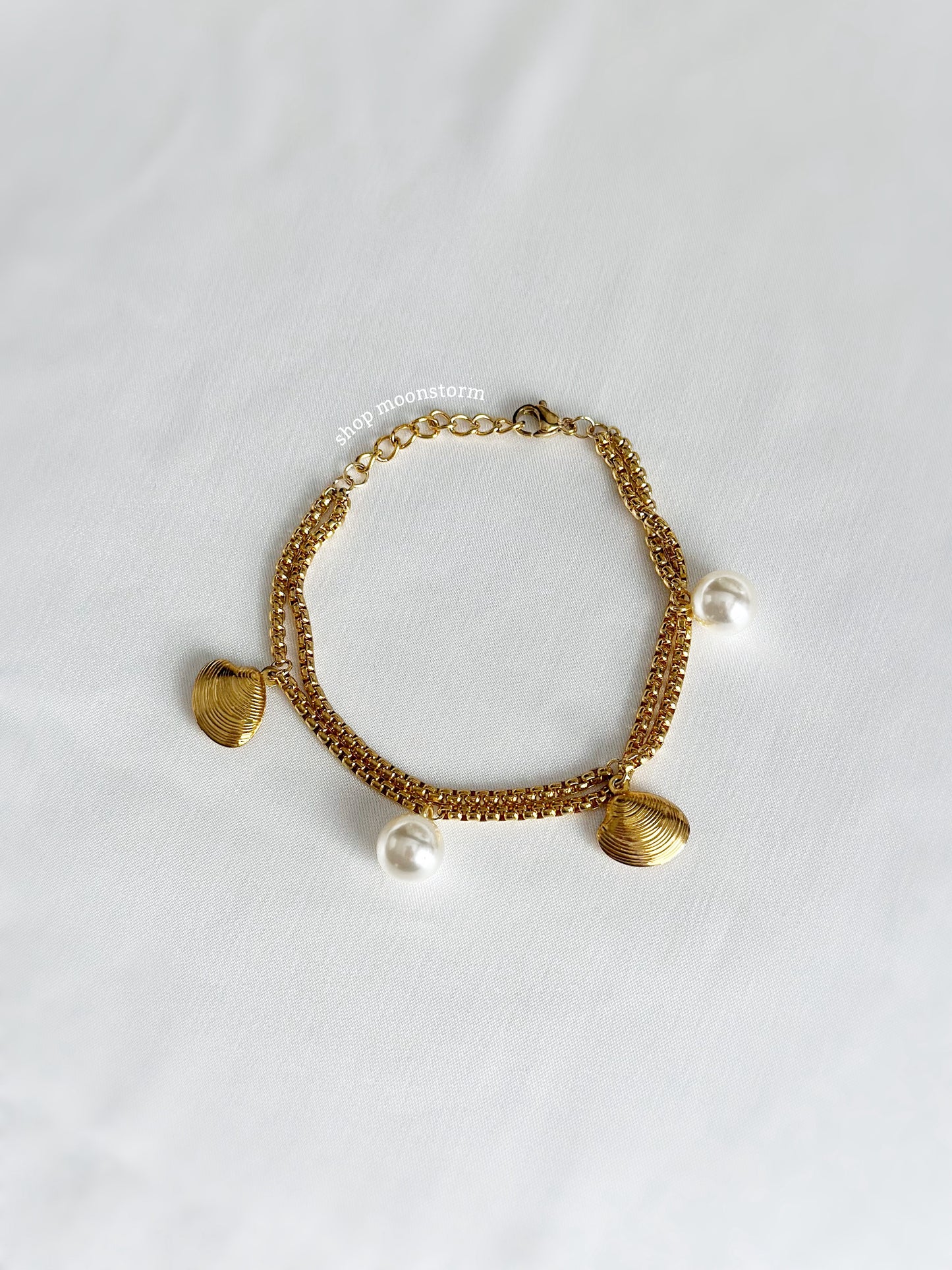 Gold Pearl & Shell Charm Bracelet