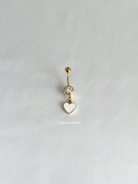 White Heart Belly Ring (Gold Version)