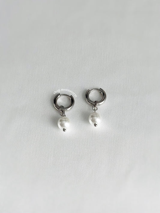 Classic Silver Pearl Hoop Earrings