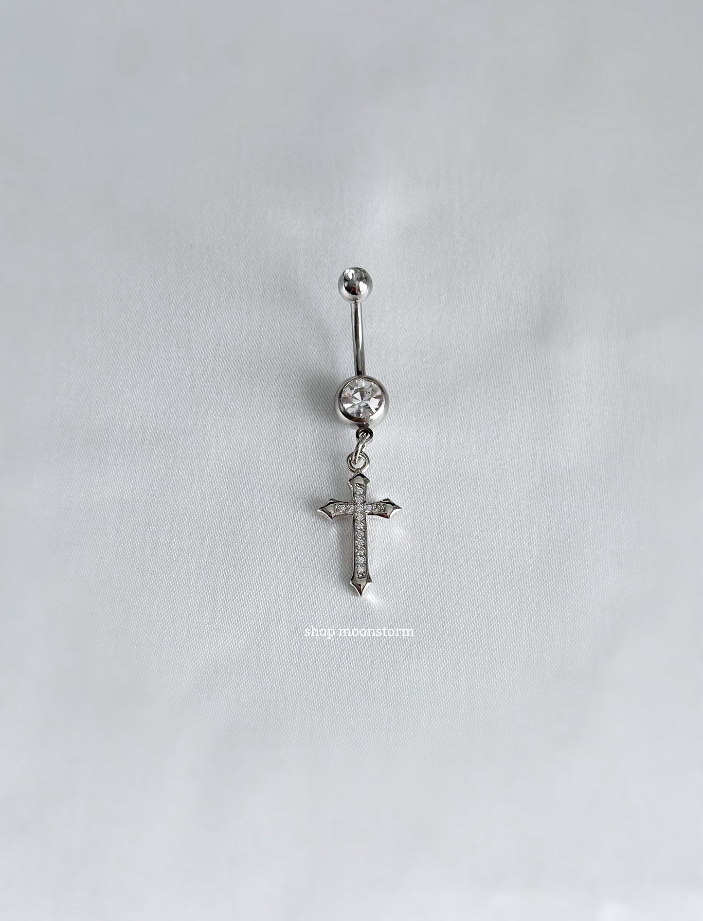 CZ Silver Cross Belly Ring