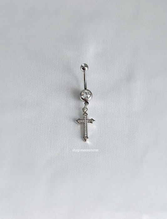 CZ Silver Cross Belly Ring