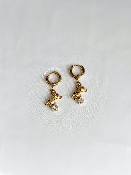 Gold Teddy Bear Star Hoop Earrings