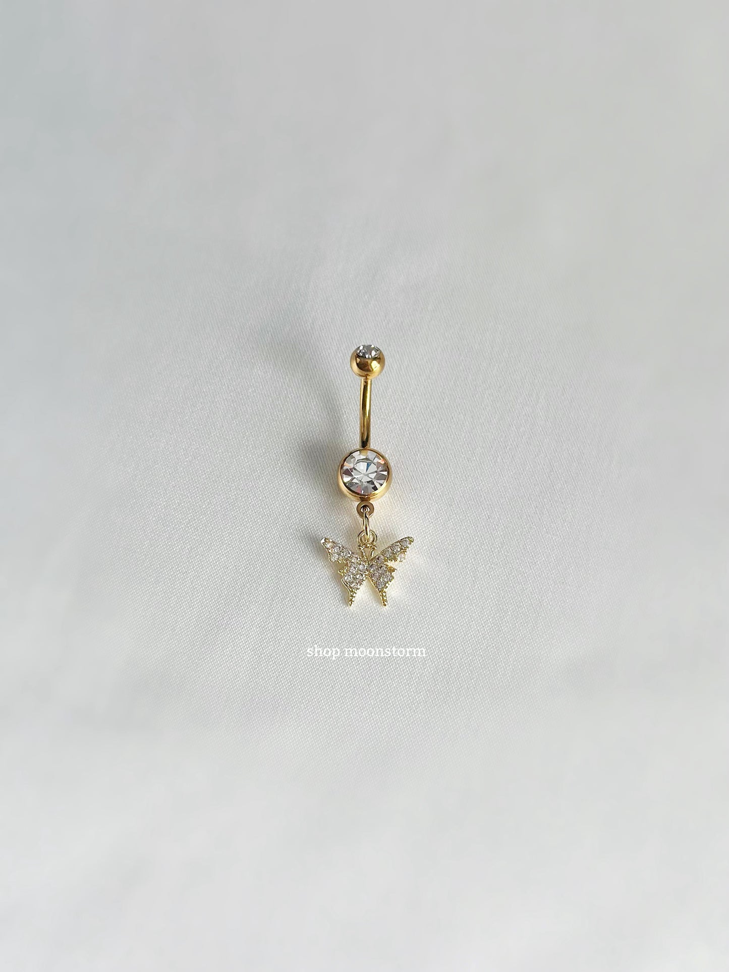 CZ Gold Butterfly Belly Ring