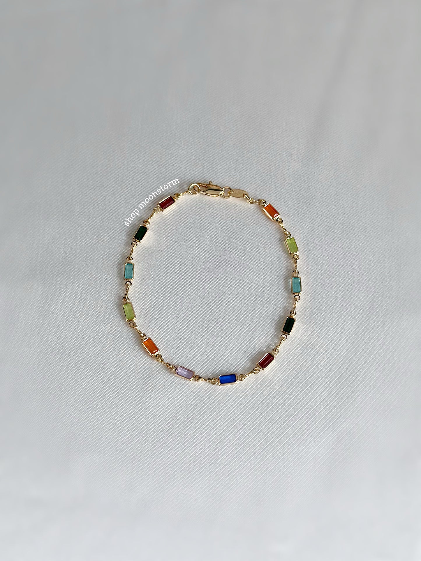 Dainty Multicolor Rectangle Gemstone Bracelet