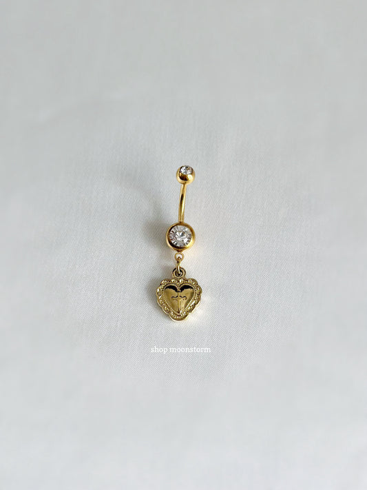 Gold Heart Cross Belly Ring