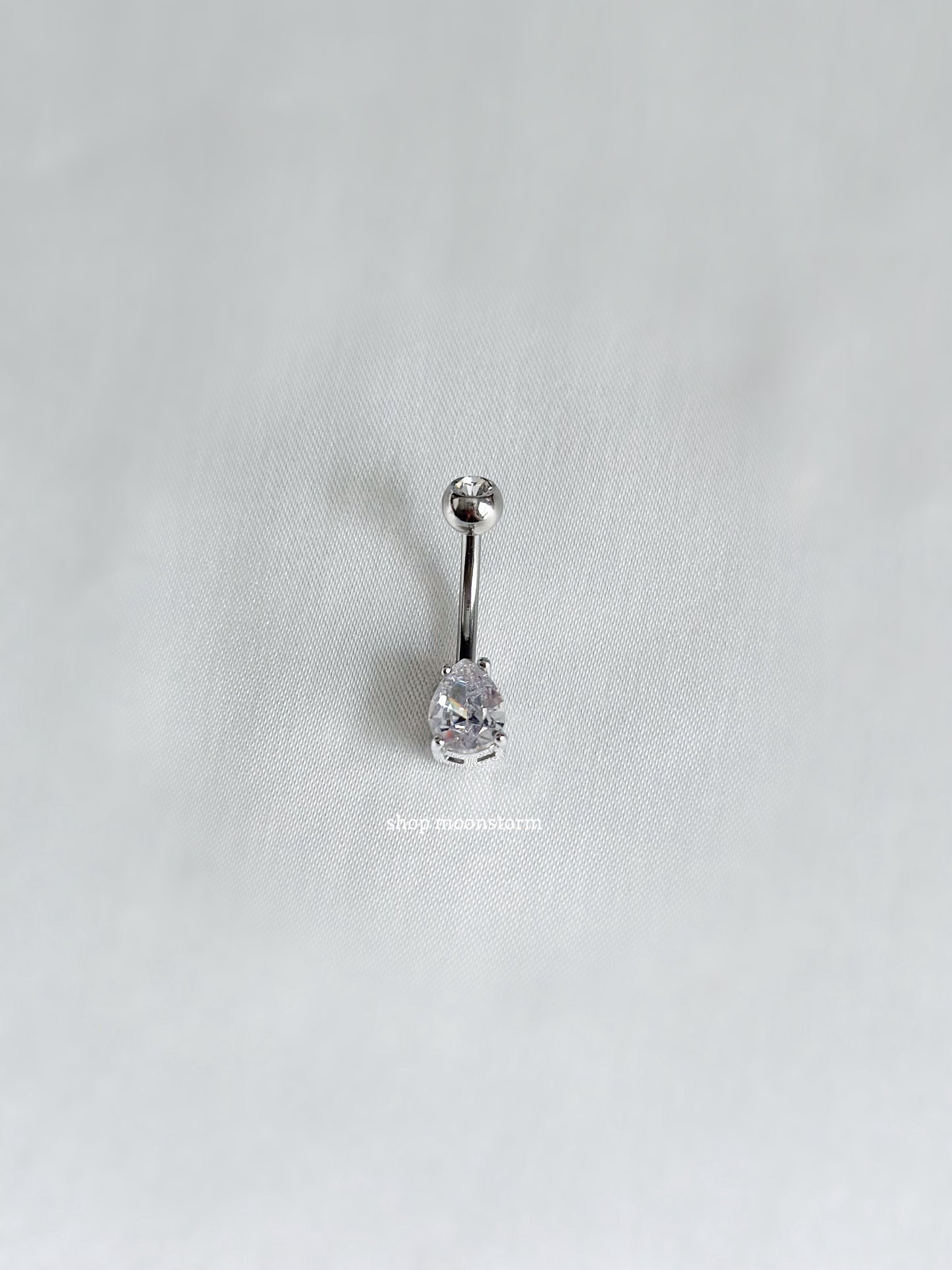 Silver Clear Teardrop Belly Ring