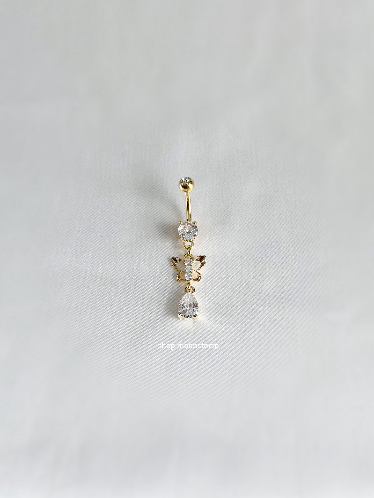 Gold Butterfly Teardrop Belly Ring