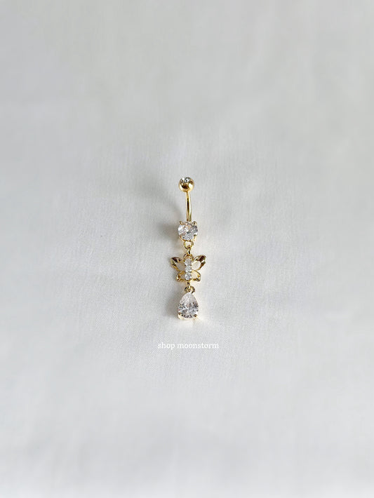 Gold Butterfly Teardrop Belly Ring