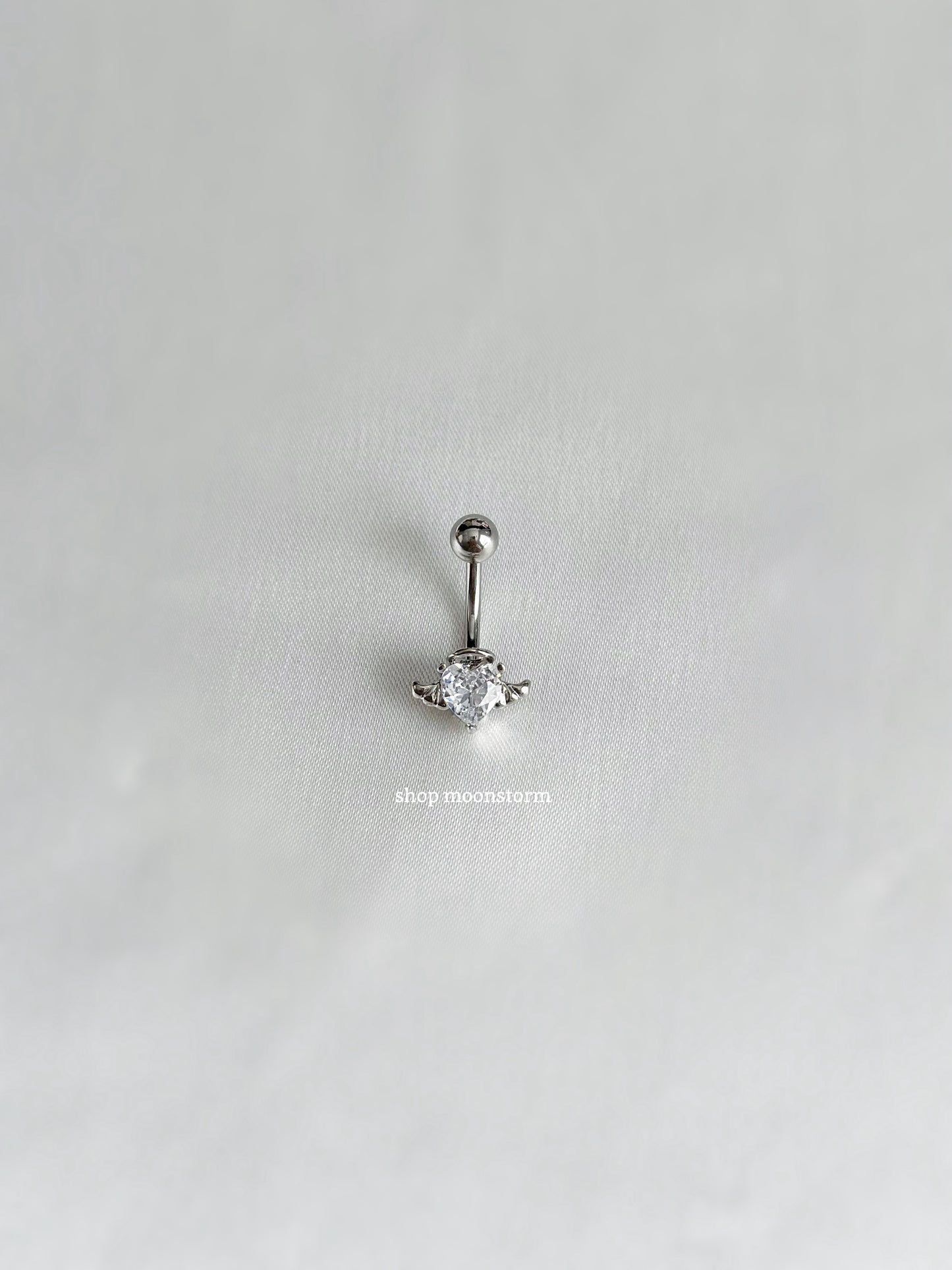 Clear Angel Wing Halo Heart Belly Ring (Silver Version)