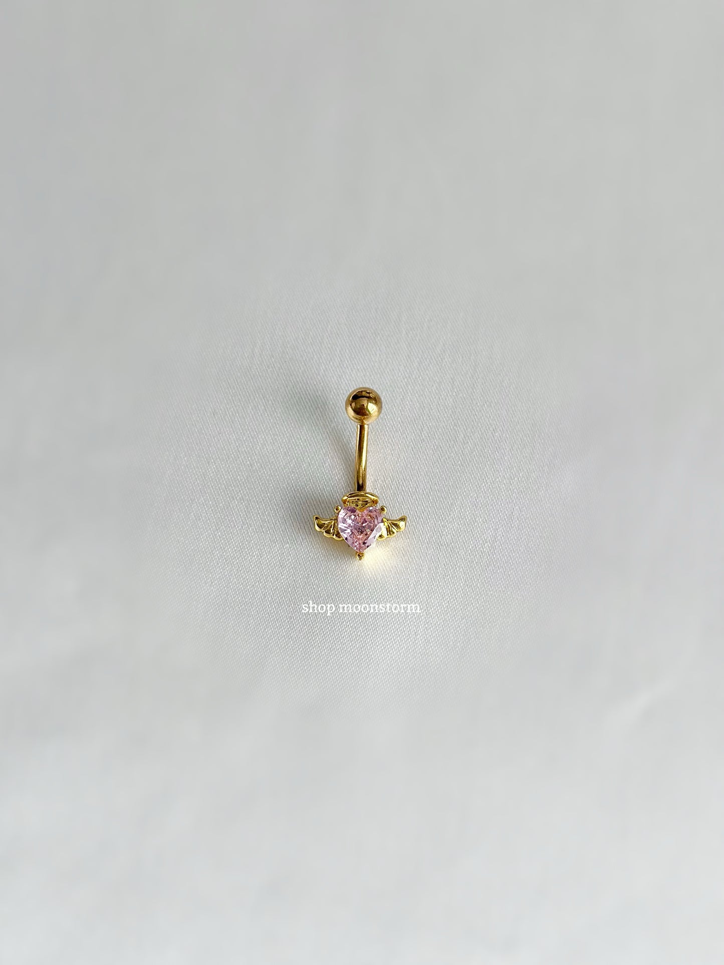 Pink Angel Wing Halo Heart Belly Ring (Gold Version)