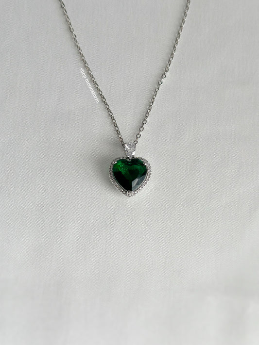 Emerald Green Diamond Heart Necklace