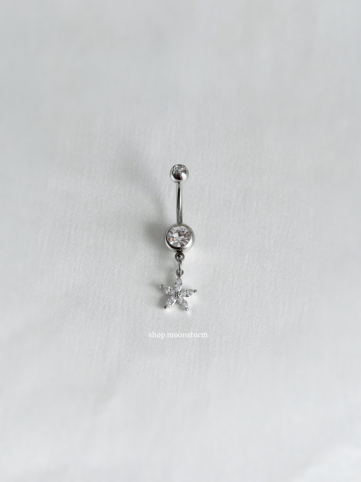 Silver Crystal Flower Belly Ring