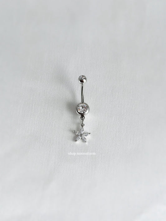 Silver Crystal Flower Belly Ring