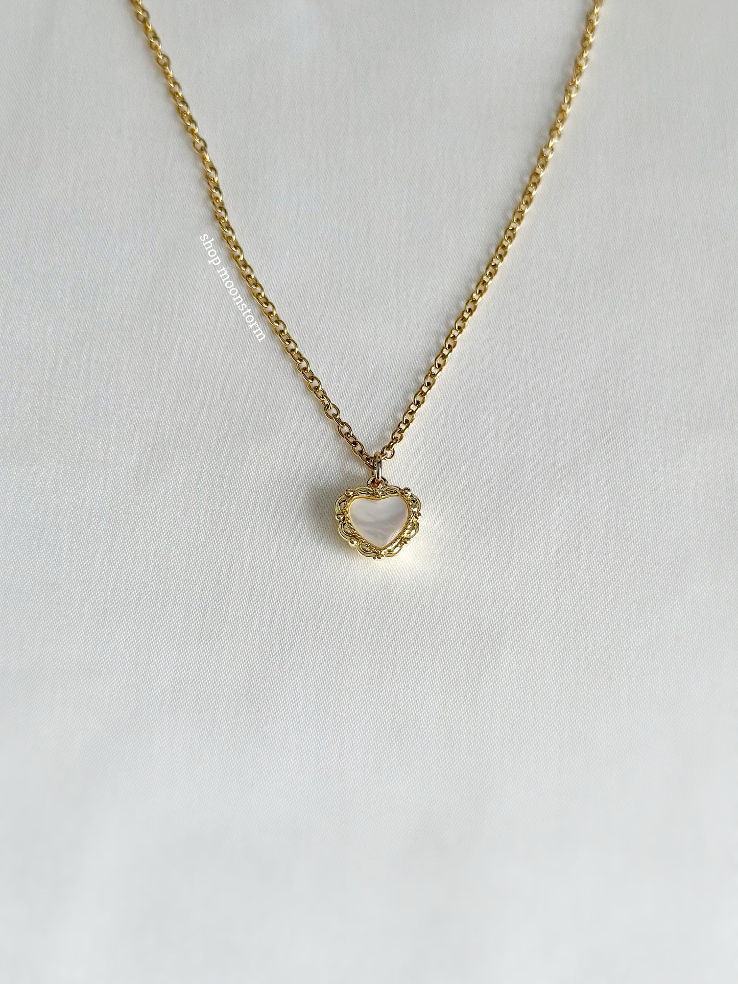 Gold Pearl Heart Amulet Necklace