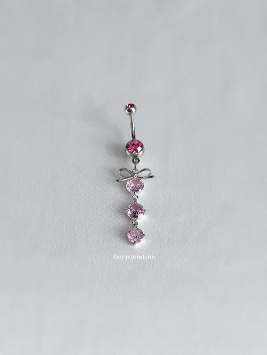 Pink Ribbon Bow Dangle Belly Ring