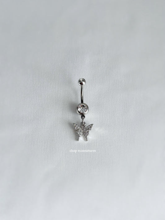 CZ Silver Butterfly Belly Ring