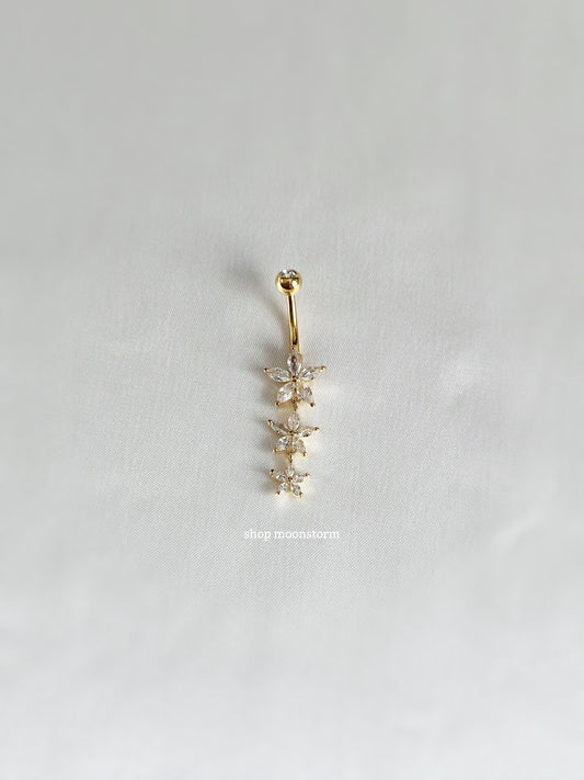 Gold Triple Flower Belly Ring