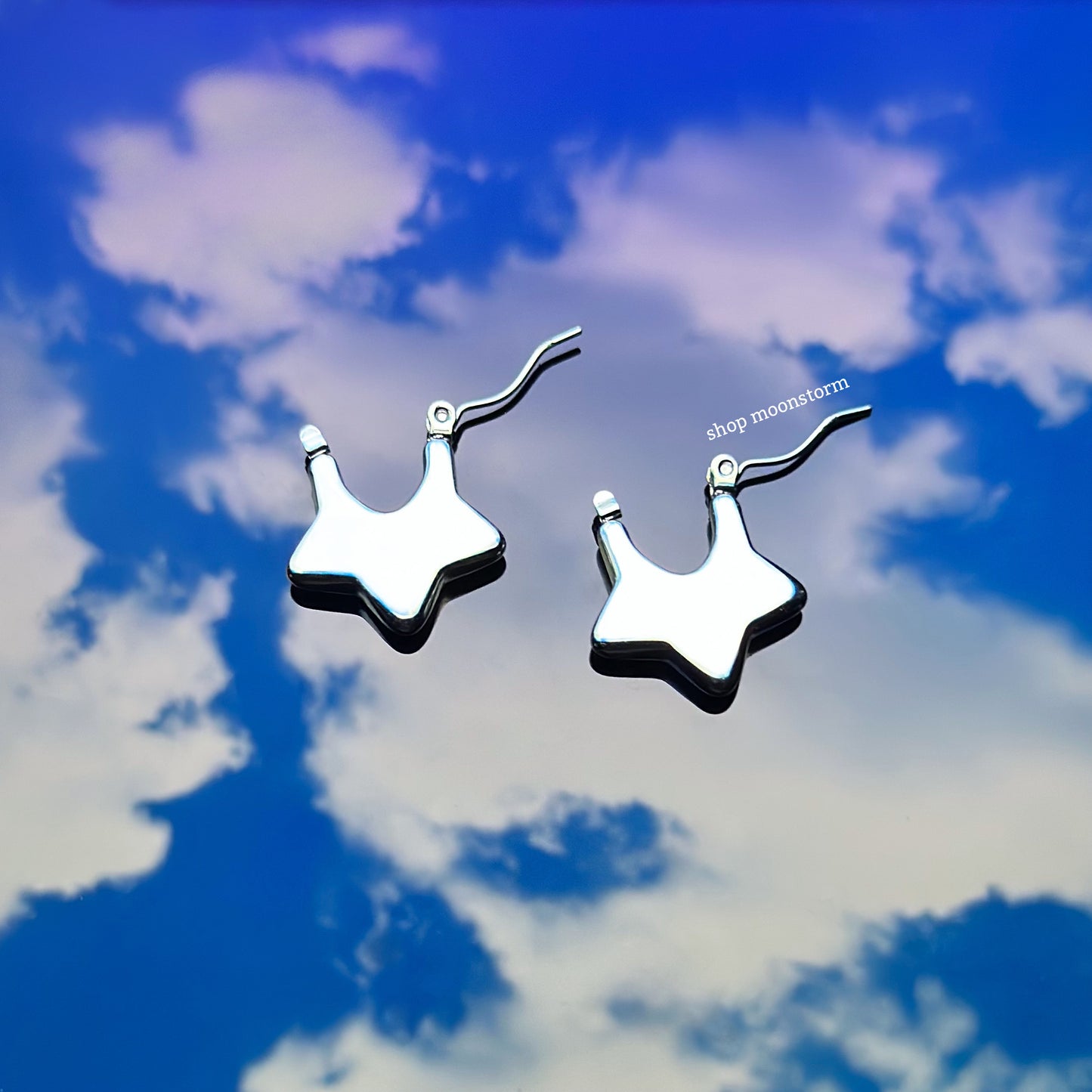 3D Silver Star Hoop Earrings