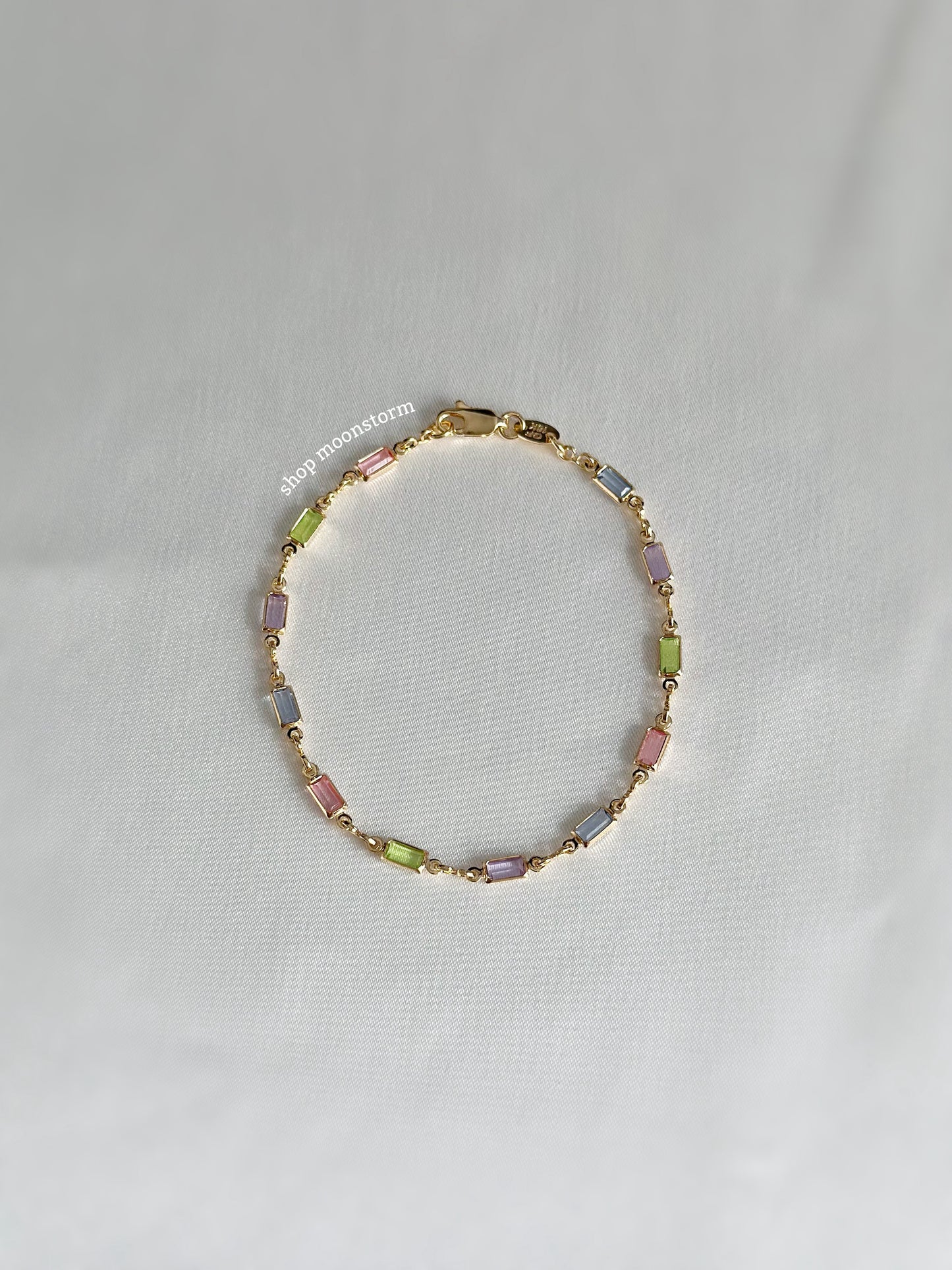 Dainty Pastel Multicolor Rectangle Gemstone Bracelet