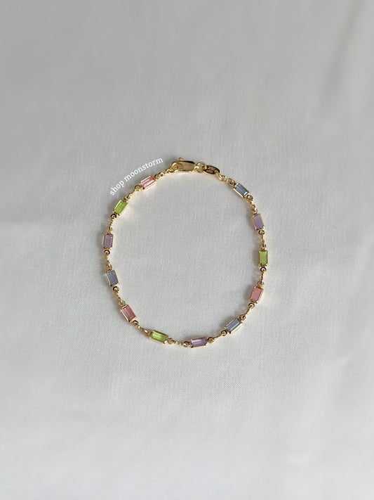 Dainty Pastel Multicolor Rectangle Gemstone Bracelet