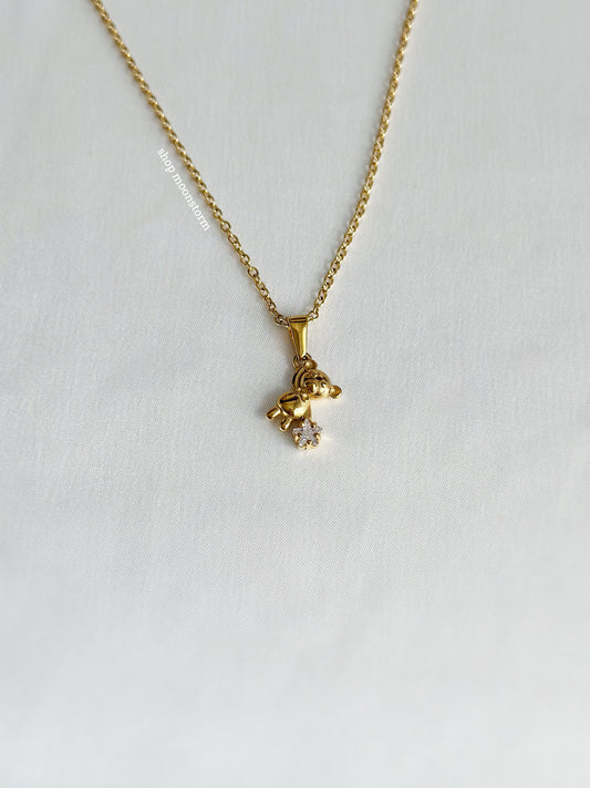 Gold Teddy Bear Star Necklace