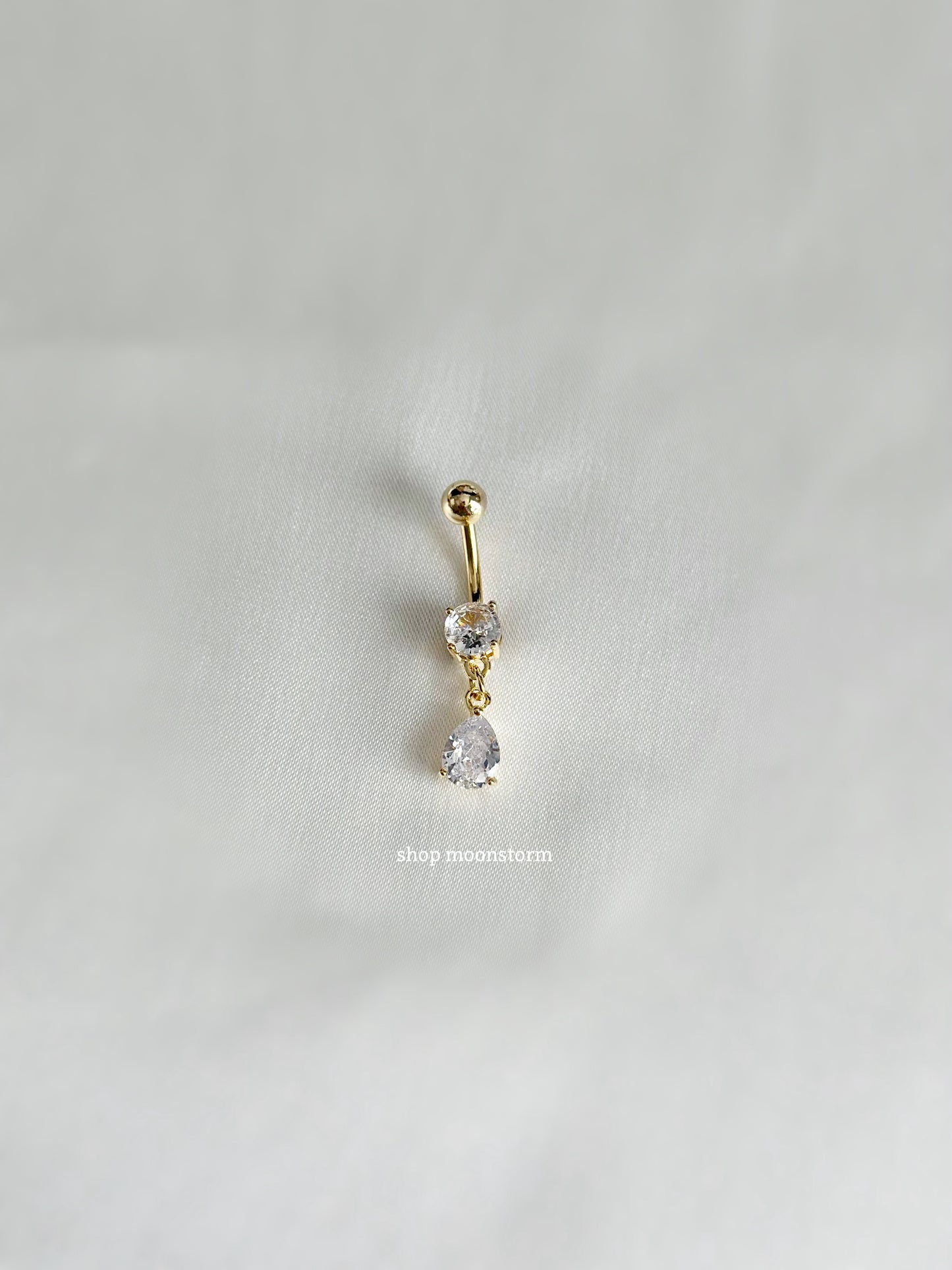 CZ Gold Teardrop Belly Ring