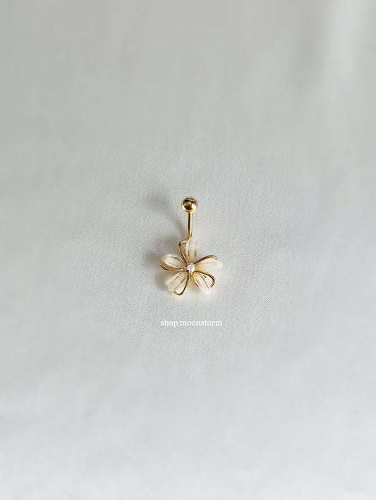 Gold White Flower Belly Ring