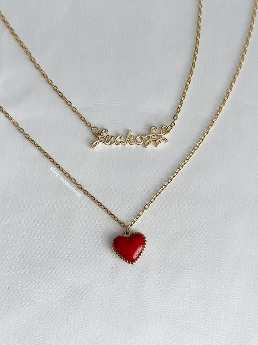 Fuck Off & Red Heart Necklace Pack (Set of Two)