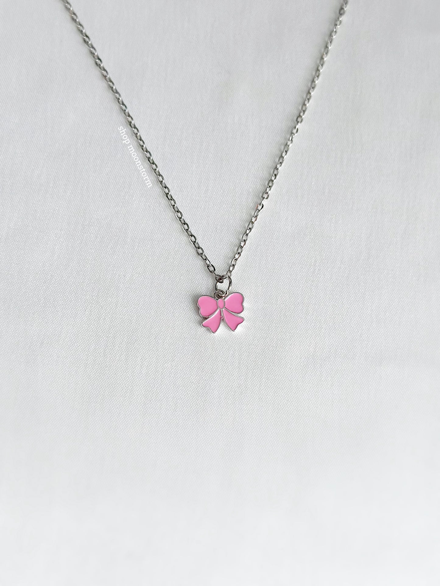 Bubblegum Pink Ribbon Bow Necklace