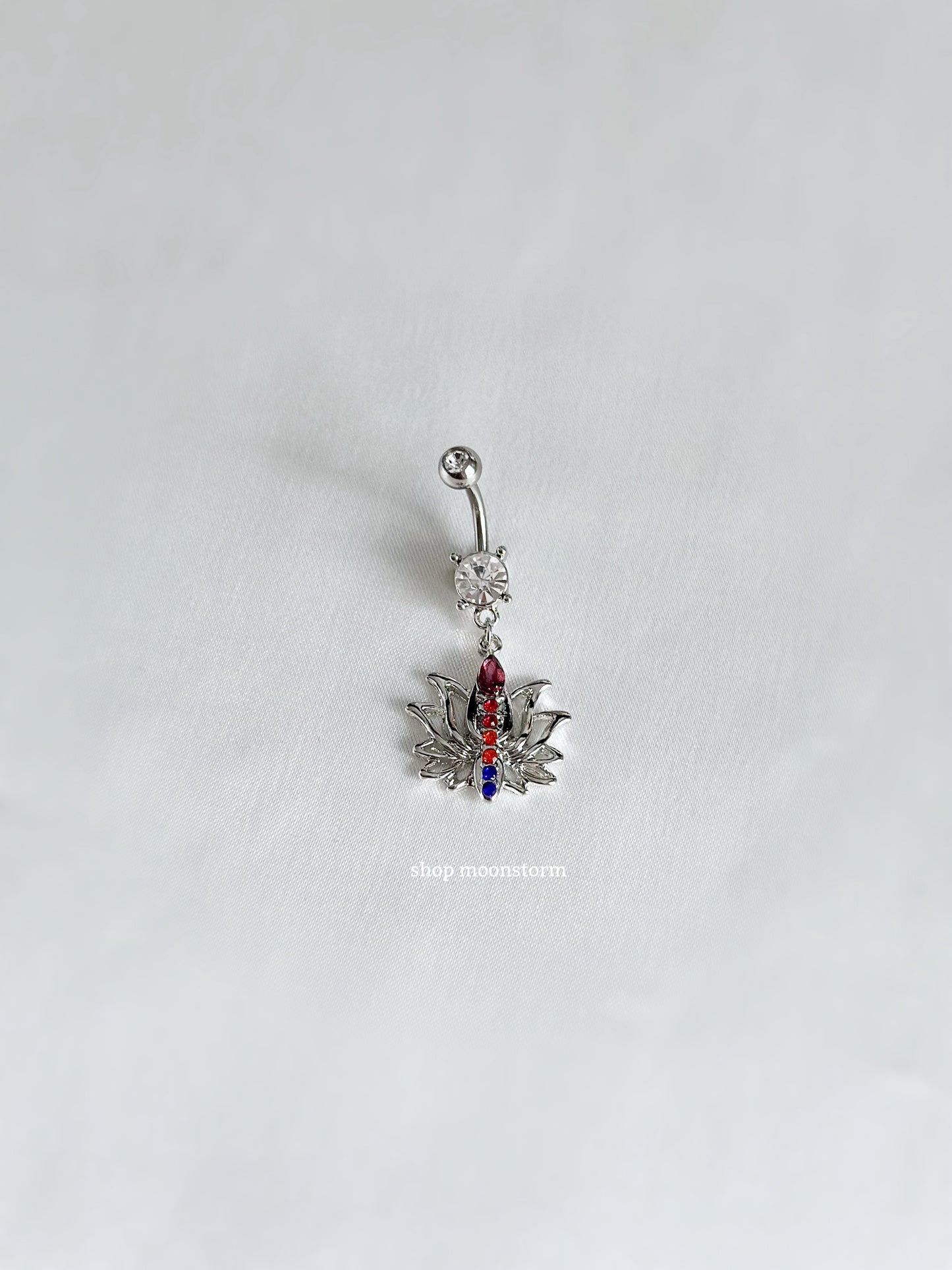 Multicolor Lotus Flower Belly Ring (Silver Version)