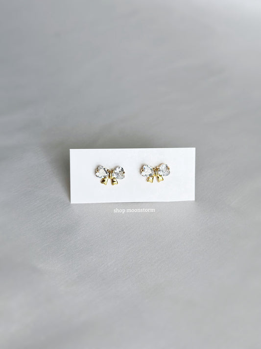 Gold Twinkle Ribbon Bow Stud Earrings