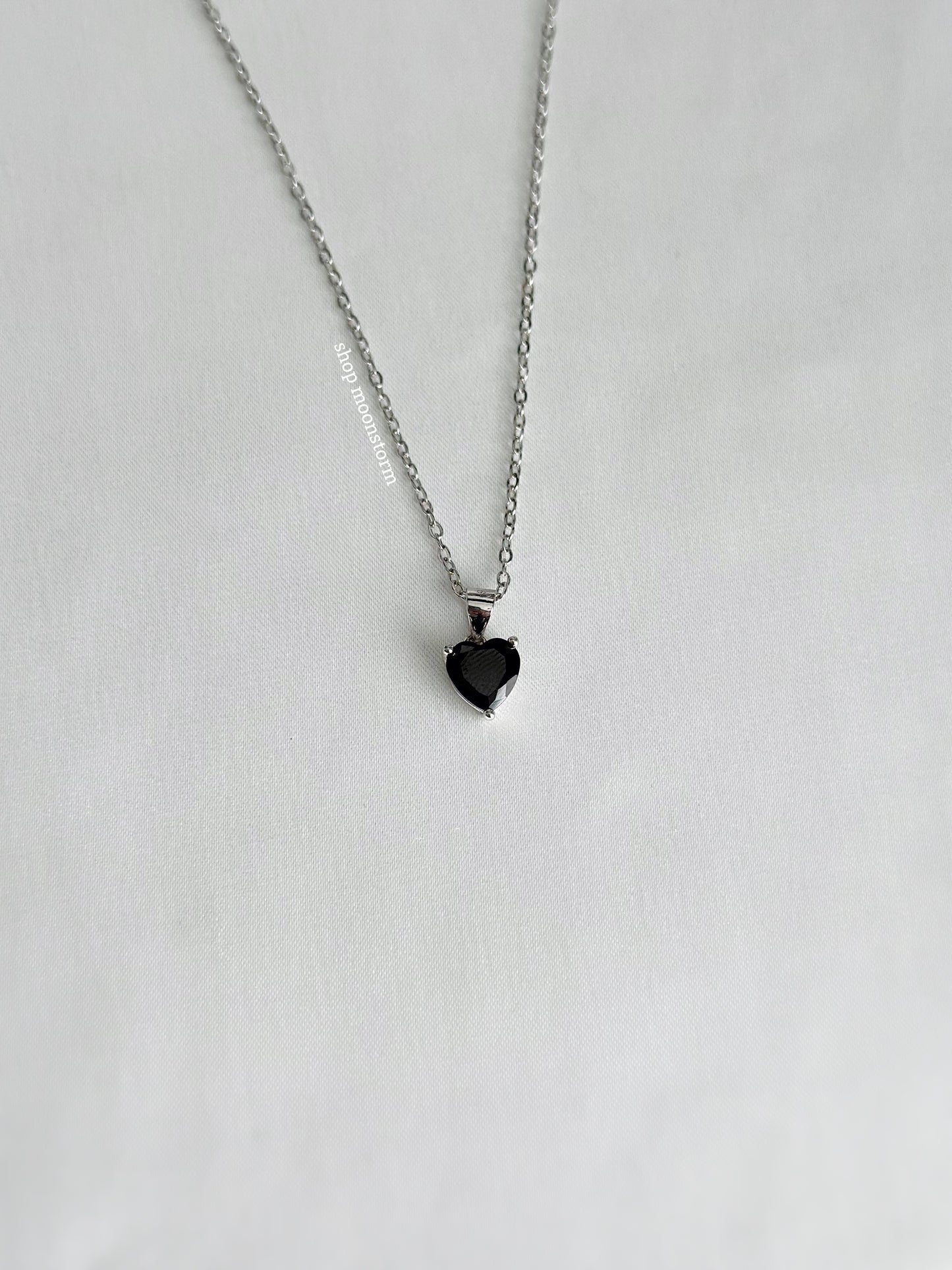 CZ Black Onyx Heart Necklace