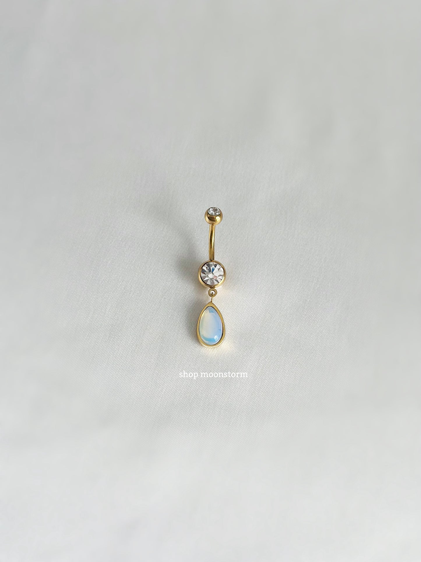 Gold Teardrop Opal Belly Ring