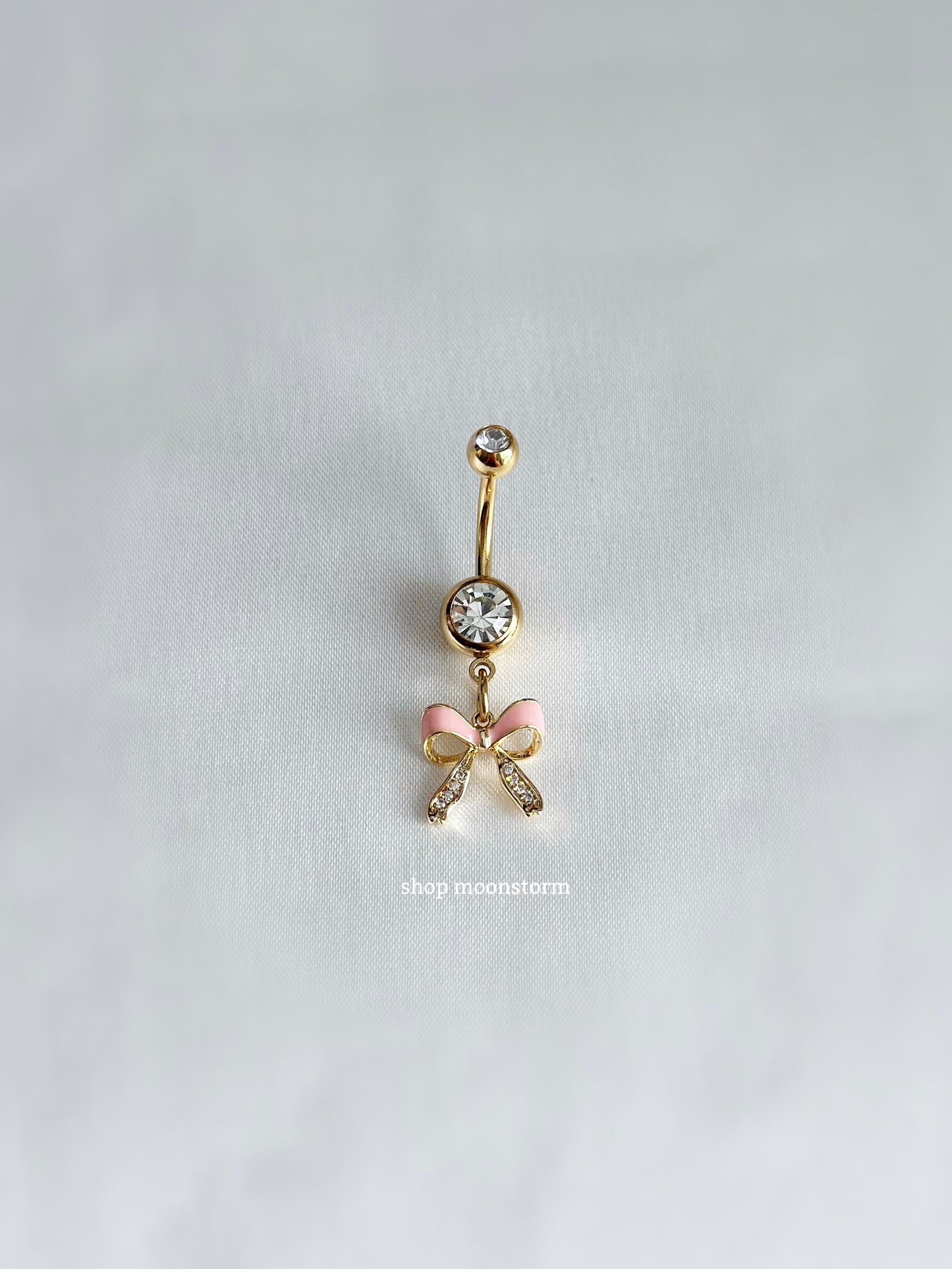 Gold Pink Bow Belly Ring