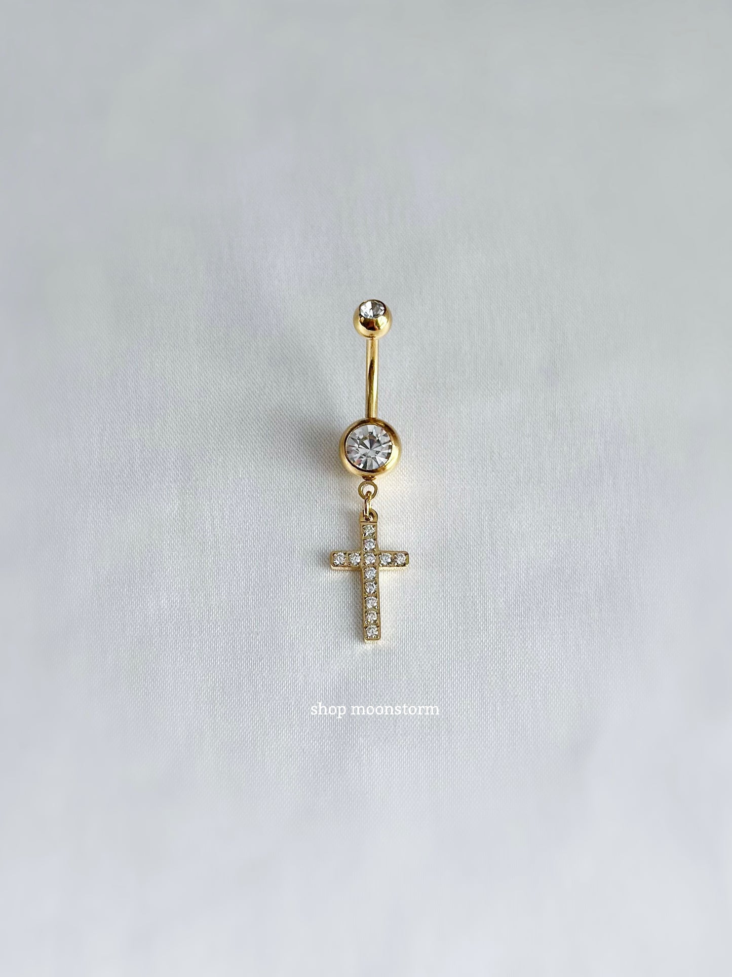 CZ Gold Cross Belly Ring